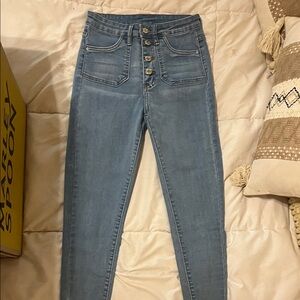 High-Rise Light Blue Women’s Jeans with Button Fly